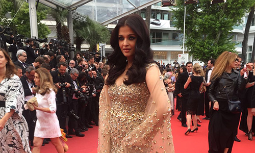 Aishwarya Rai bedazzles Cannes  in golden gown designed by  Kuwait based designer Ali Younes