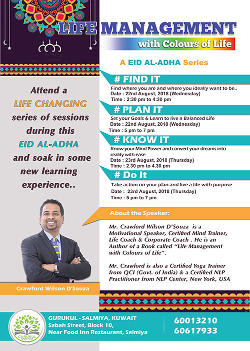 Life Management with Colours of Life - Eid Al-Adha Series to be held from 22nd August 