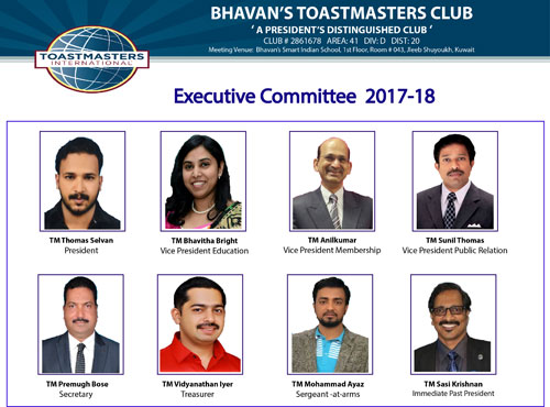 English Medium Toastmasters Club New Executive Committee took charge at Bhavan’s