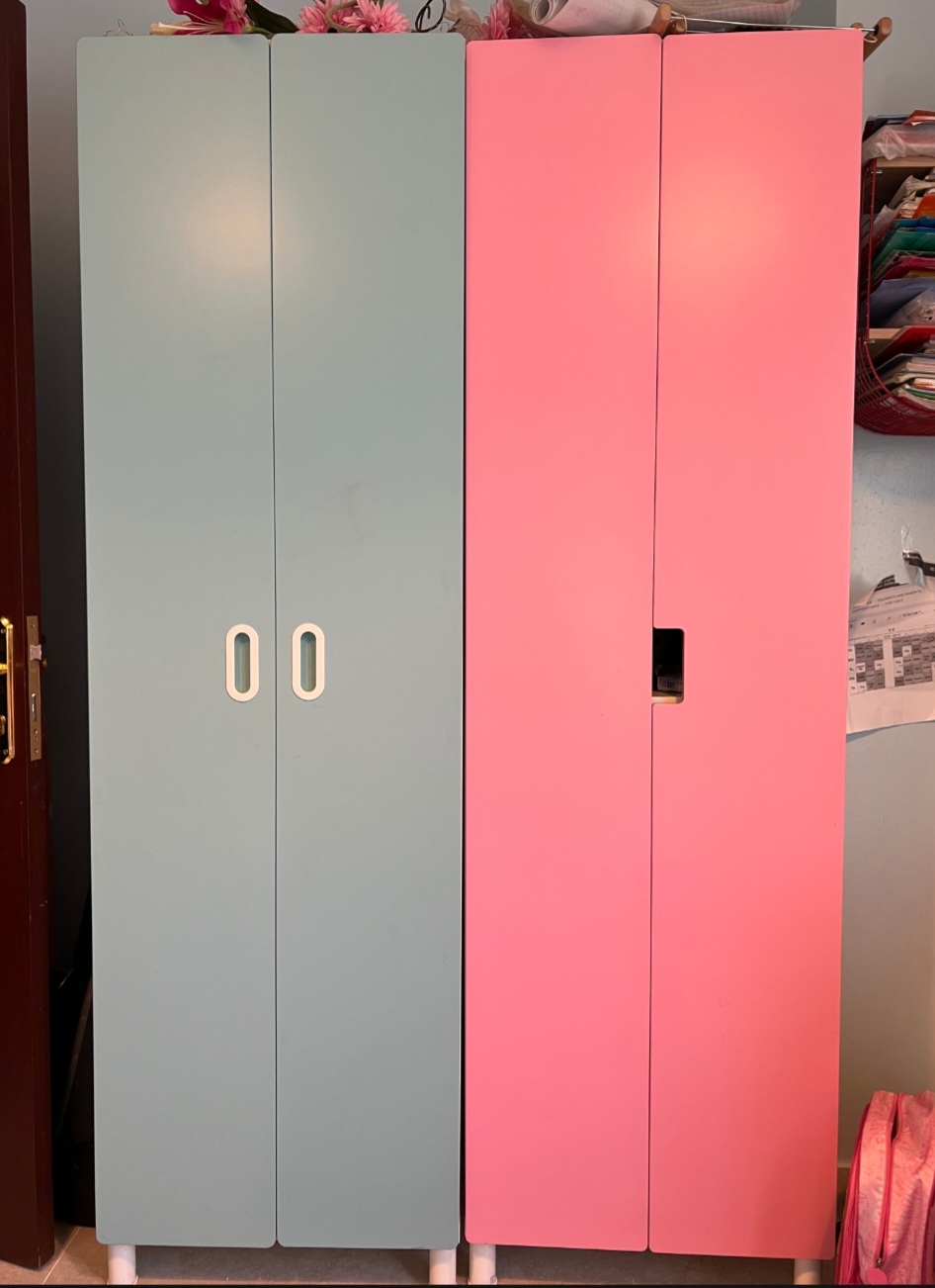 [19/03, 19:37] MANOJ ( Driving Instructor /  مدرب القيادة ): Two pink and blue wardrobes and two whi