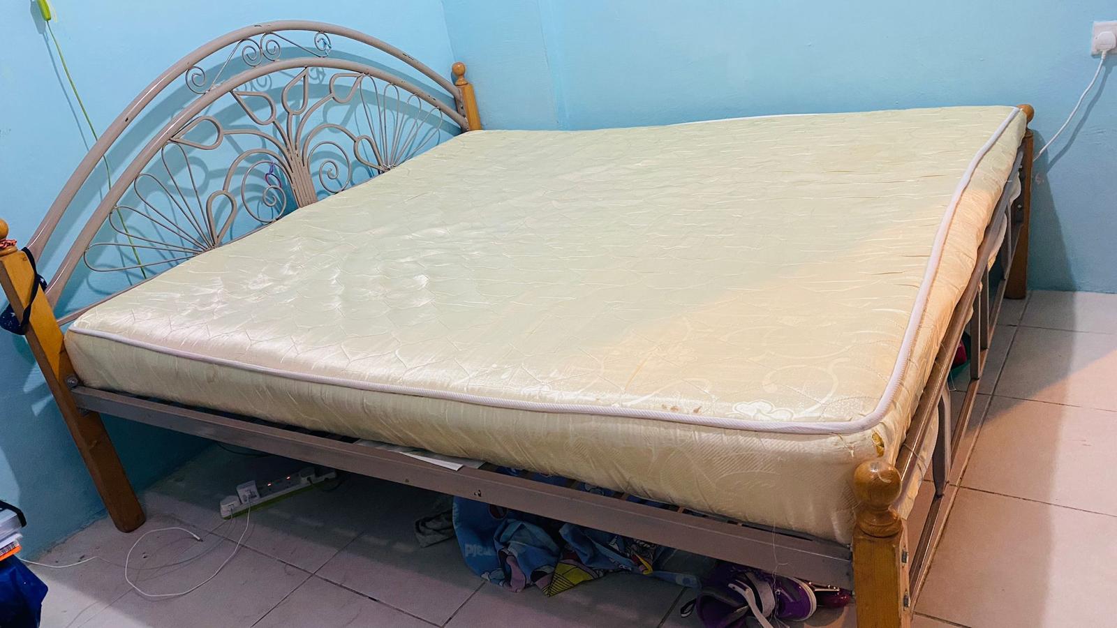 King Size Steel Cot ,Mattress and Cupboard for Sale.   