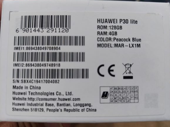 Huawei P30 Lite, 4GB Ram, 128GB memory, Color Peacock Blue for Sale