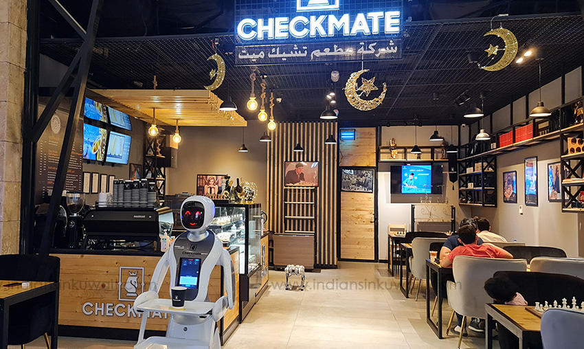 Enjoy the Robots while playing chess at this unique Checkmate Cafe at Abu Halifa