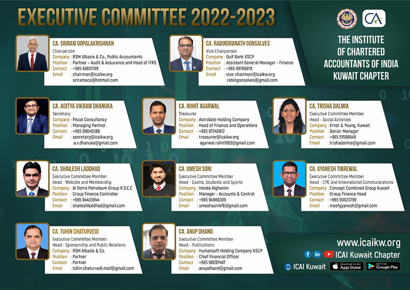The Kuwait Chapter of the Institute of Chartered Accountants of India (ICAI, Kuwait Chapter) held its Annual General Meeting (AGM) for the year 2022 – 2023.