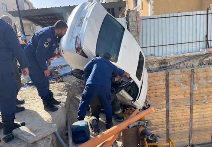 Car fell into basement of under construction house