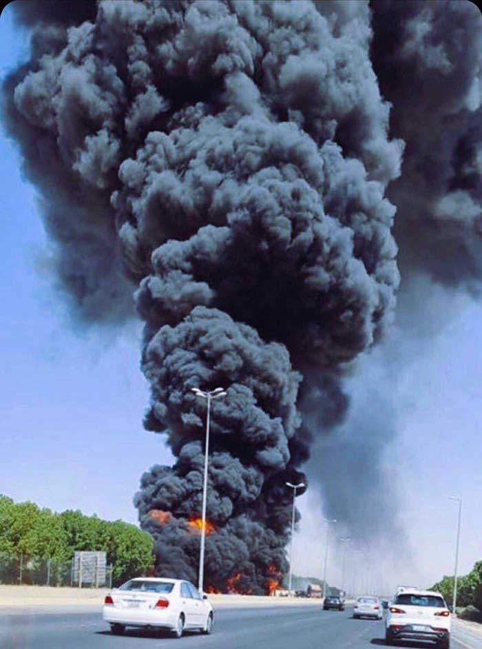 Massive fire as fuel tanker overturned on Jahra Road