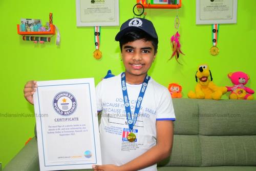 Kuwait Born Indian boy breaks Guinness World Record for bottle flipping